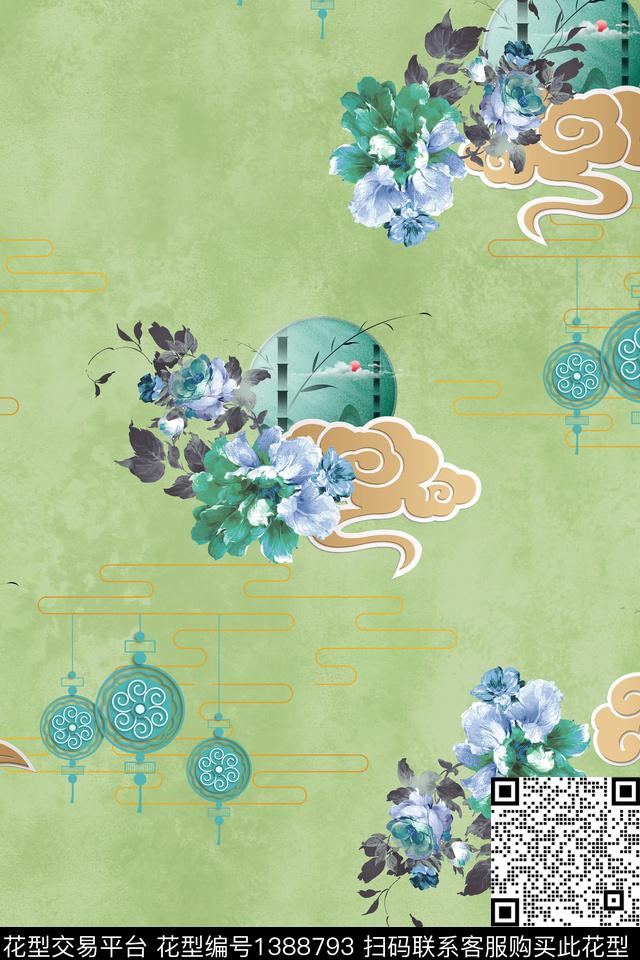 花卉香云纱中国风数码印花华亿平台下载（图片编号: 1388793） - 瓦栏（Walan）