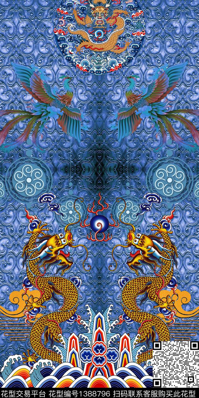定位花中国风对称花数码印花华亿平台下载（图片编号: 1388796） - 瓦栏（Walan）