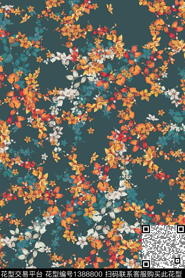 花卉大牌风小碎花数码印花华亿平台下载（图片编号: 1388800） - 瓦栏（Walan）