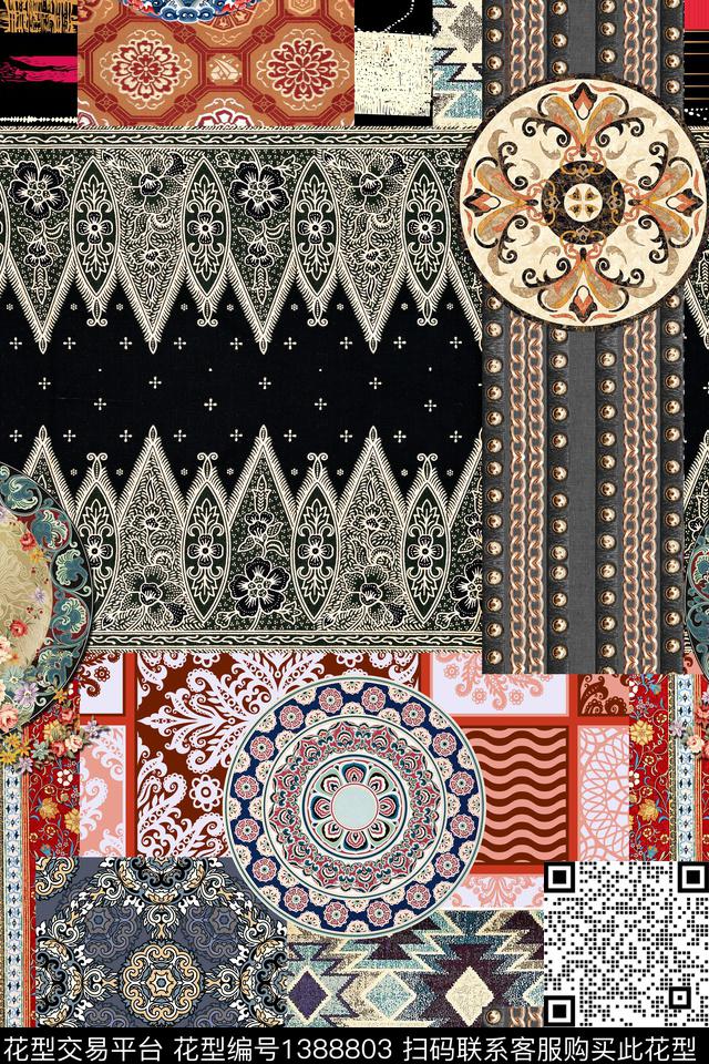 几何民族风大牌风数码印花华亿平台下载（图片编号: 1388803） - 瓦栏（Walan）