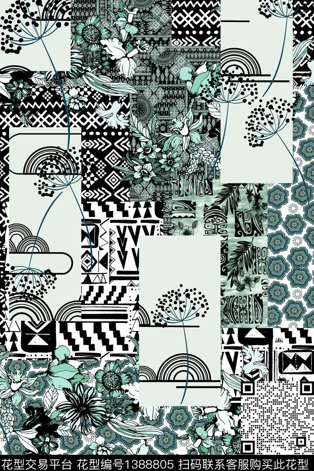 几何民族风大牌风数码印花华亿平台下载（图片编号: 1388805） - 瓦栏（Walan）