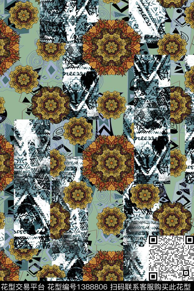 几何民族风大牌风数码印花华亿平台下载（图片编号: 1388806） - 瓦栏（Walan）