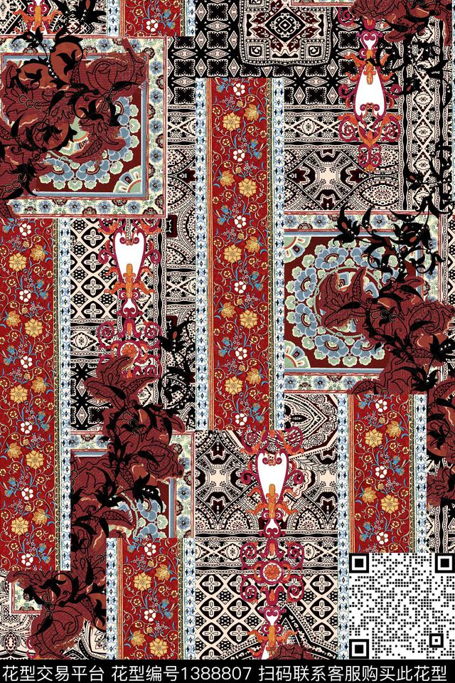 几何民族风大牌风数码印花华亿平台下载（图片编号: 1388807） - 瓦栏（Walan）