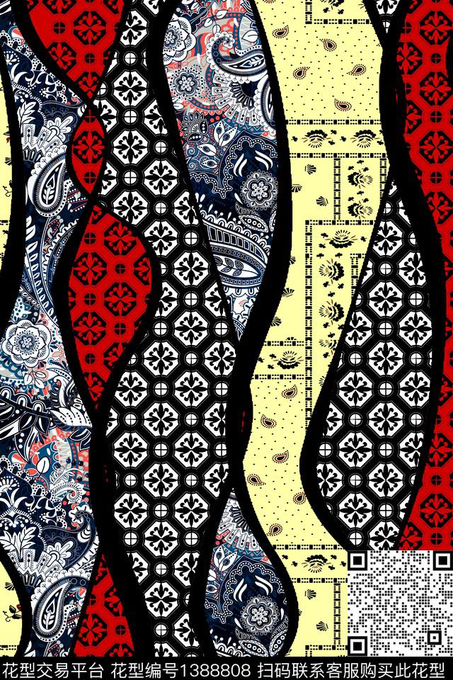 几何大牌风条纹数码印花华亿平台下载（图片编号: 1388808） - 瓦栏（Walan）