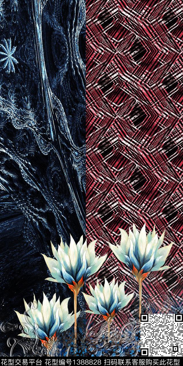 定位花绿植树叶条纹数码印花华亿平台下载（图片编号: 1388828） - 瓦栏（Walan）