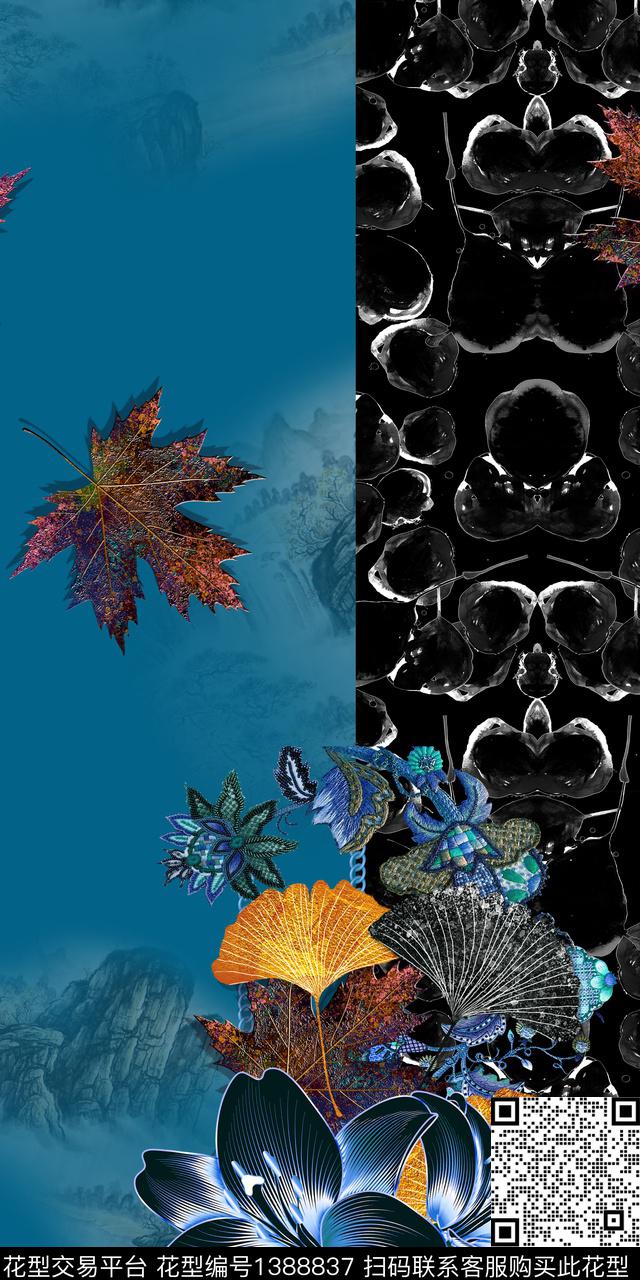 定位花绿植树叶条纹数码印花华亿平台下载（图片编号: 1388837） - 瓦栏（Walan）