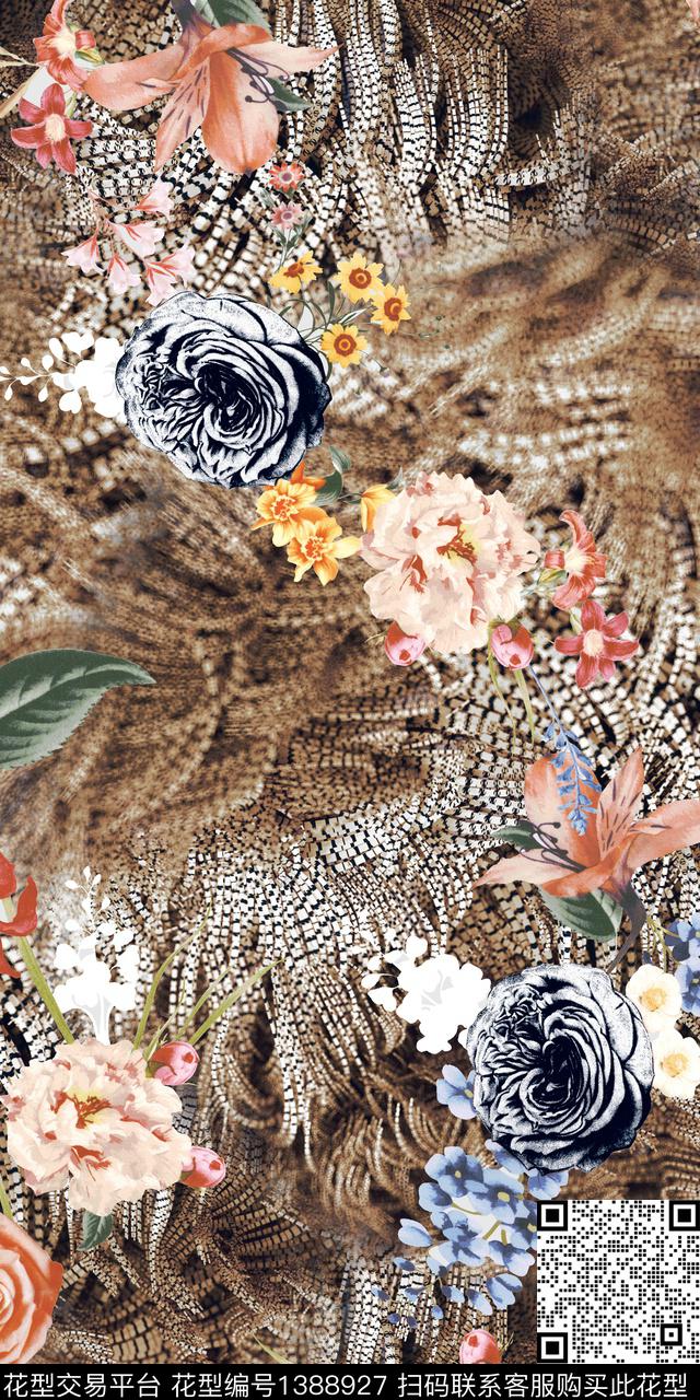 花卉抽象数码印花华亿平台下载（图片编号: 1388927） - 瓦栏（Walan）