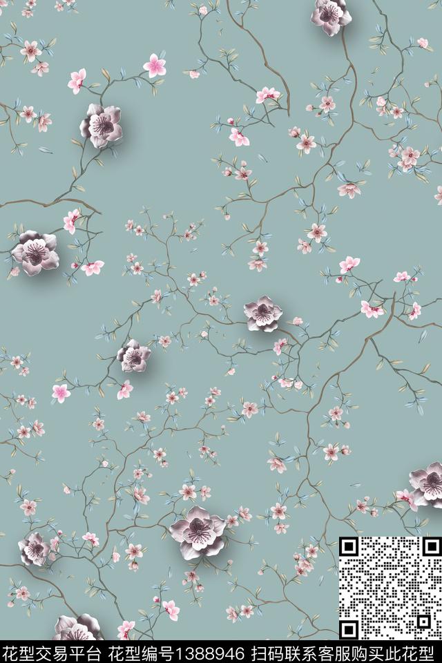 花卉真丝小碎花数码印花华亿平台下载（图片编号: 1388946） - 瓦栏（Walan）
