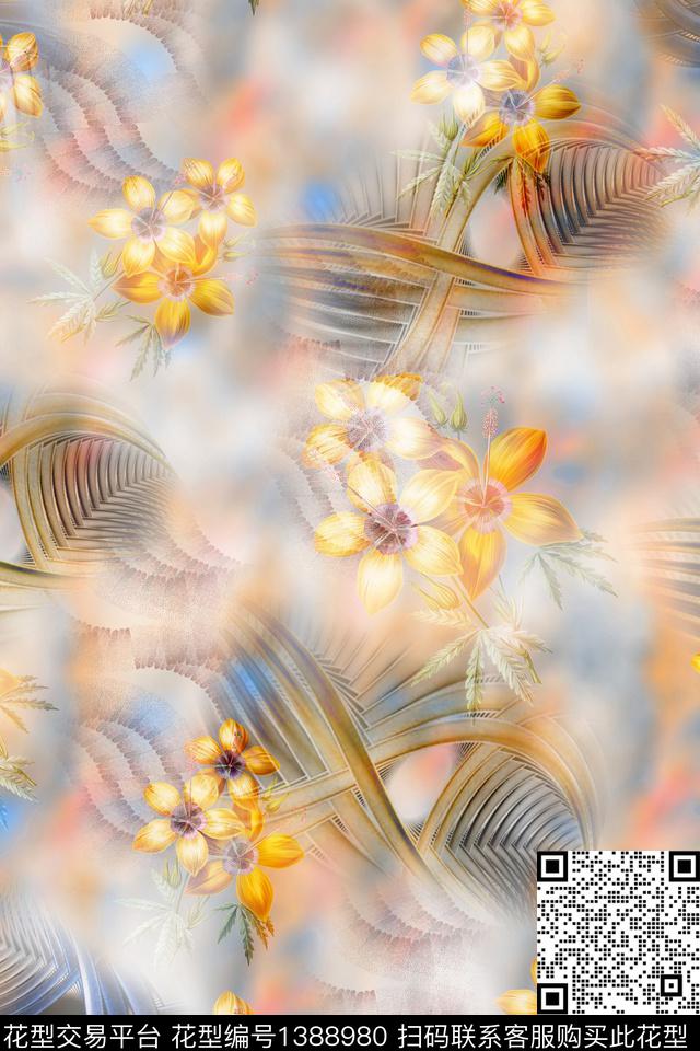 炫彩颜色民族花卉数码印花华亿平台下载（图片编号: 1388980） - 瓦栏（Walan）