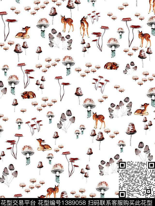 鹿大牌风时尚蘑菇数码印花华亿平台下载（图片编号: 1389058） - 瓦栏（Walan）