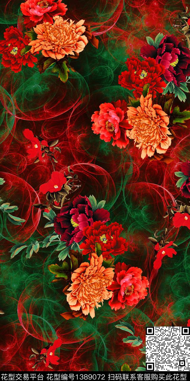 花卉香云纱中国风数码印花华亿平台下载（图片编号: 1389072） - 瓦栏（Walan）