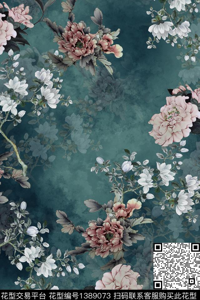 花卉香云纱中国风数码印花华亿平台下载（图片编号: 1389073） - 瓦栏（Walan）