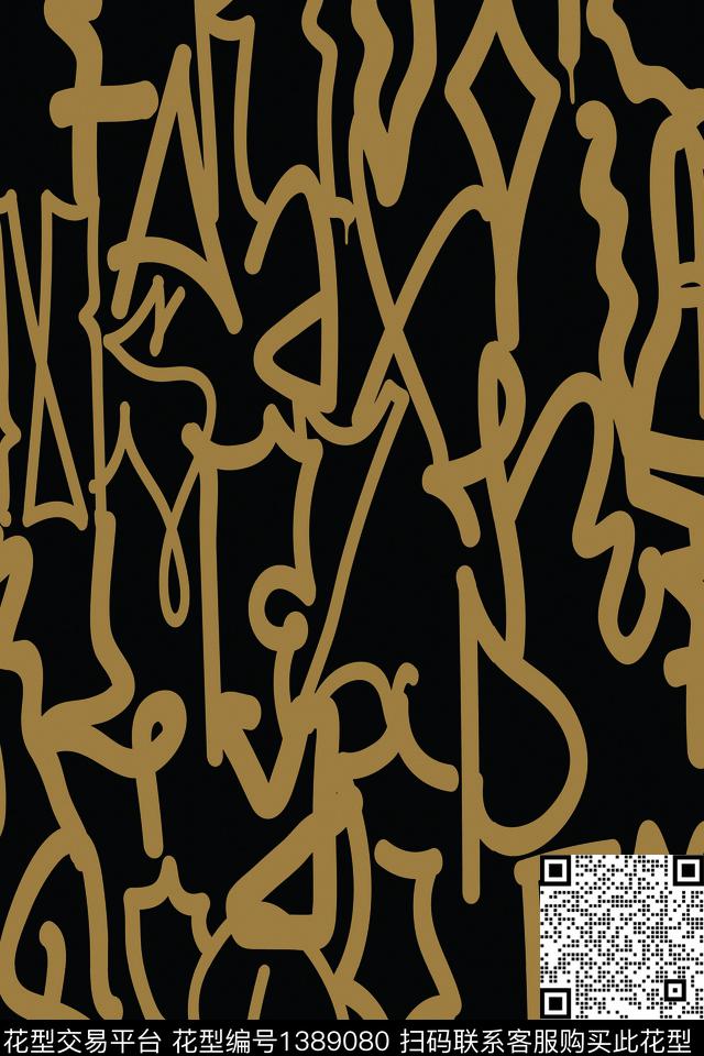 线条黑底花卉抽象男装传统印花华亿平台下载（图片编号: 1389080） - 瓦栏（Walan）