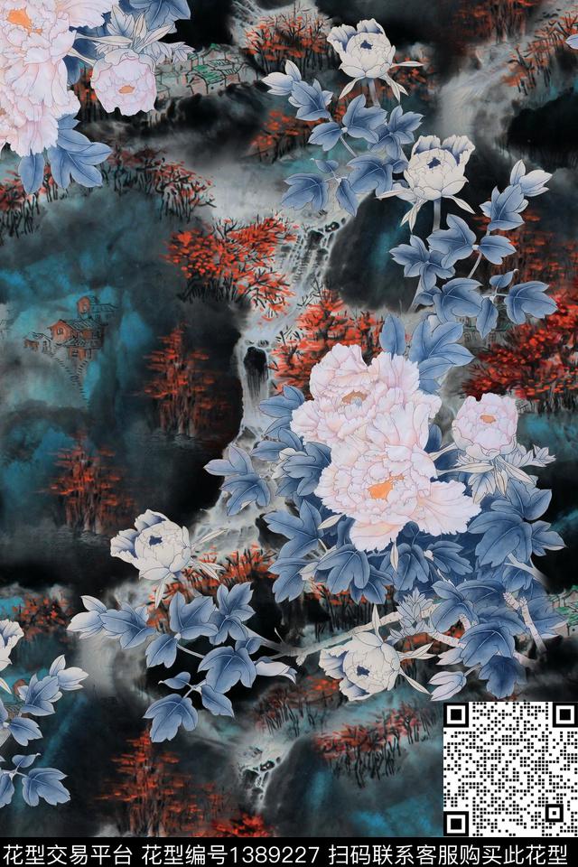 香云纱国画中国风数码印花华亿平台下载（图片编号: 1389227） - 瓦栏（Walan）