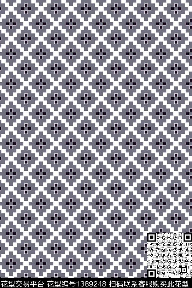 几何黑白华亿平台格子传统印花华亿平台下载（图片编号: 1389248） - 瓦栏（Walan）