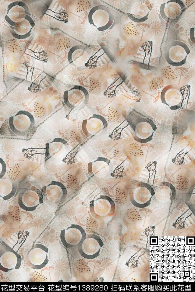 几何线条灰色花数码印花华亿平台下载（图片编号: 1389280） - 瓦栏（Walan）