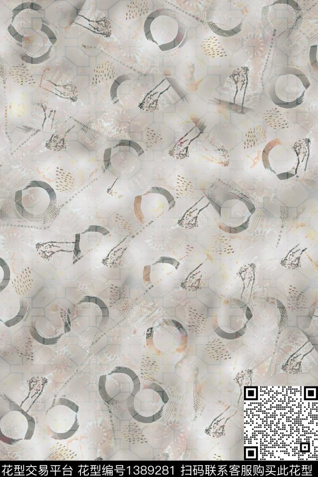几何线条灰色花数码印花华亿平台下载（图片编号: 1389281） - 瓦栏（Walan）