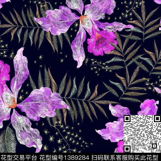 花卉大牌风中国风数码印花华亿平台下载（图片编号: 1389284） - 瓦栏（Walan）