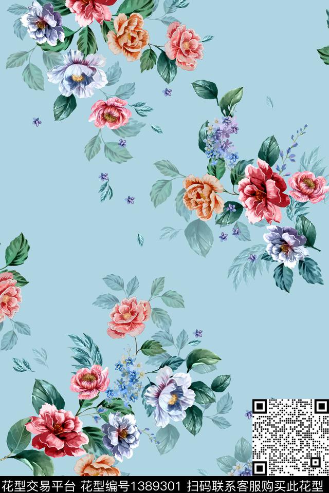 花卉绿植1/2接数码印花华亿平台下载（图片编号: 1389301） - 瓦栏（Walan）