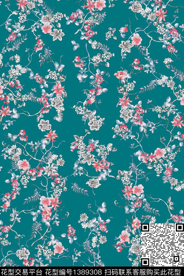 花卉绿植1/2接数码印花华亿平台下载（图片编号: 1389308） - 瓦栏（Walan）