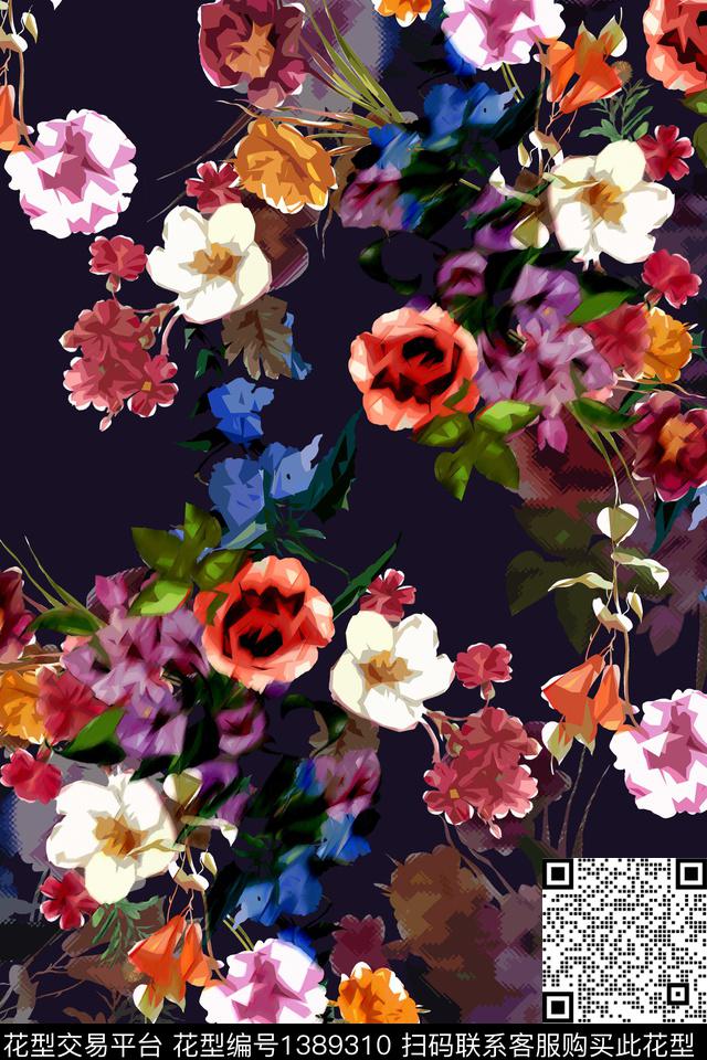 花卉绿植1/2接数码印花华亿平台下载（图片编号: 1389310） - 瓦栏（Walan）