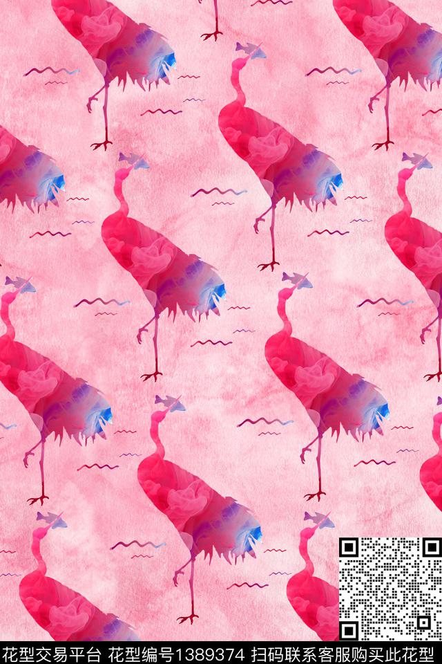 水彩仙鹤抽象数码印花华亿平台下载（图片编号: 1389374） - 瓦栏（Walan）