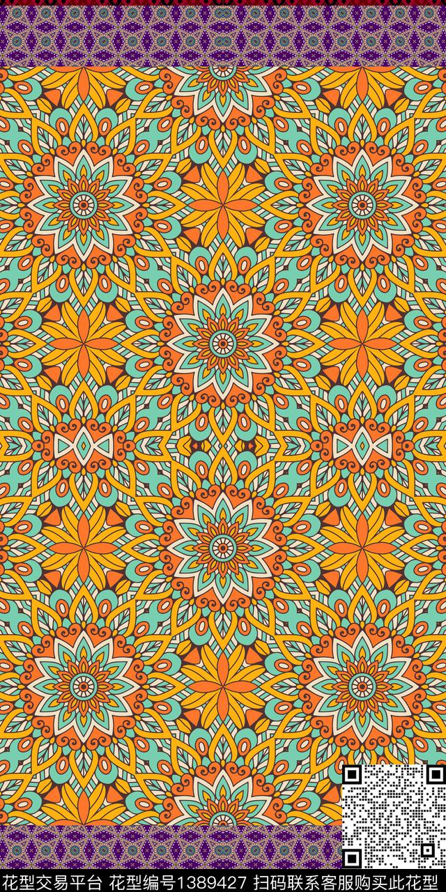 民族风古典花纹双边定位风数码印花华亿平台下载（图片编号: 1389427） - 瓦栏（Walan）