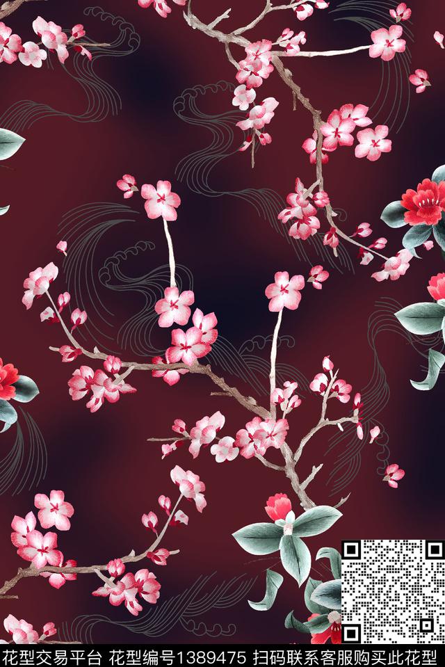 梅花香云纱中老年数码印花华亿平台下载（图片编号: 1389475） - 瓦栏（Walan）