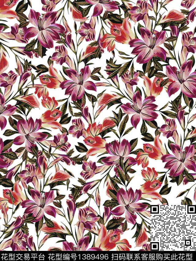 花卉大牌风印花数码印花华亿平台下载（图片编号: 1389496） - 瓦栏（Walan）