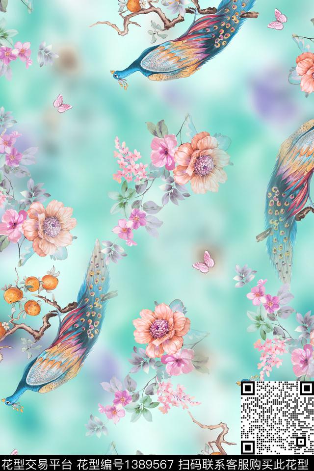 花卉朦胧花卉中国风数码印花华亿平台下载（图片编号: 1389567） - 瓦栏（Walan）