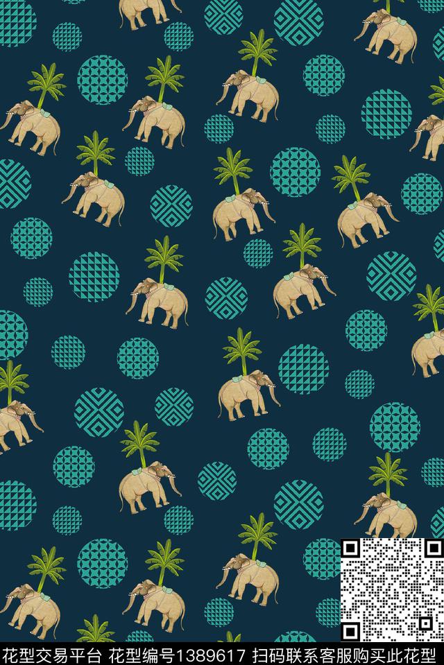 几何大象波点数码印花华亿平台下载（图片编号: 1389617） - 瓦栏（Walan）