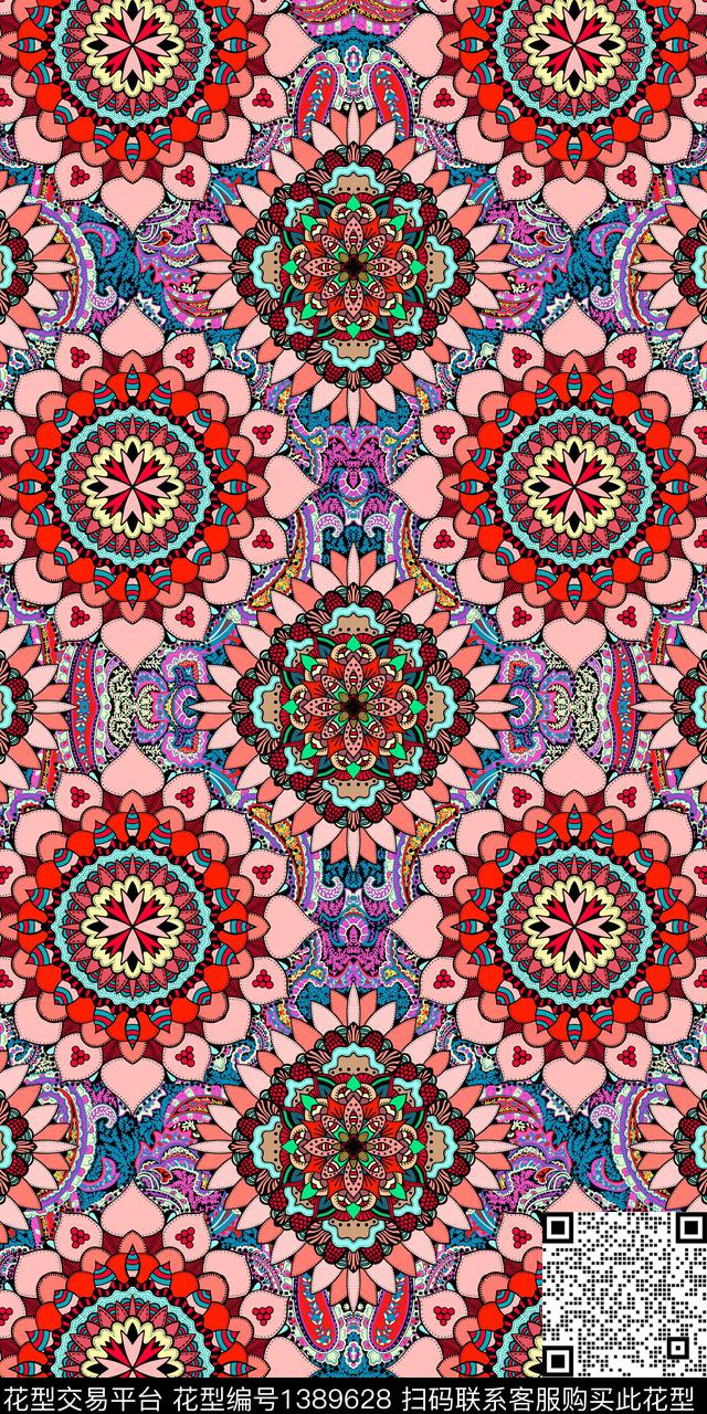 民族花卉花纹定位风数码印花华亿平台下载（图片编号: 1389628） - 瓦栏（Walan）
