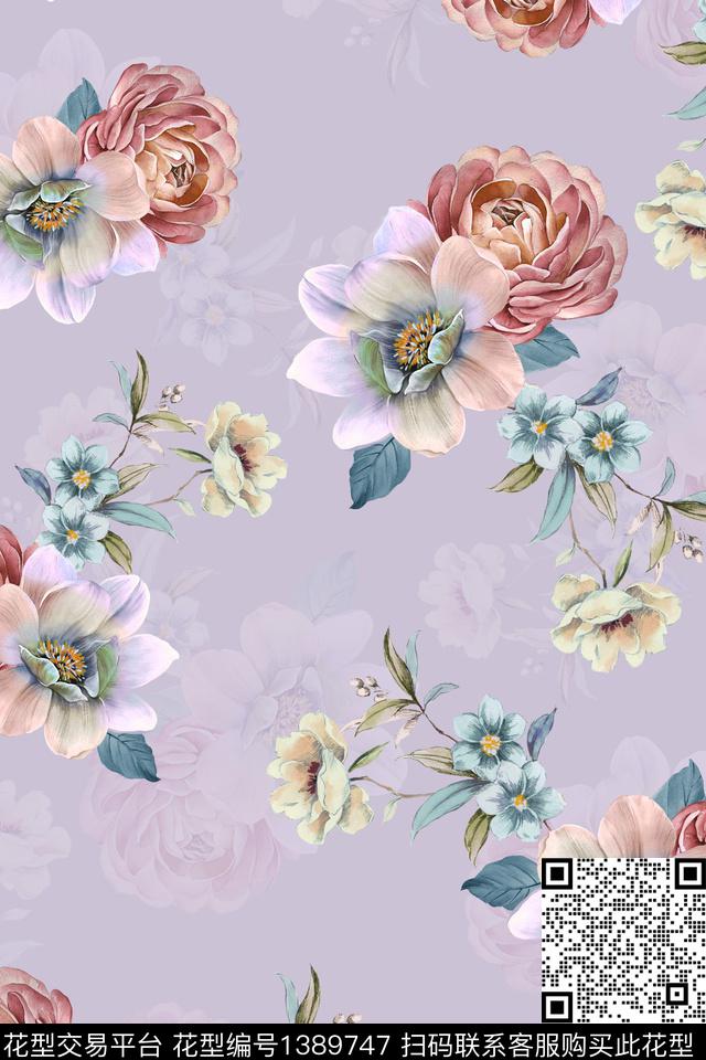 女装清爽底花卉花卉数码印花华亿平台下载（图片编号: 1389747） - 瓦栏（Walan）