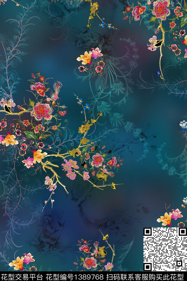 旗袍香云纱中国风数码印花华亿平台下载（图片编号: 1389768） - 瓦栏（Walan）