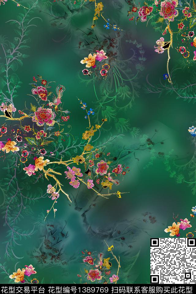 旗袍香云纱中国风数码印花华亿平台下载（图片编号: 1389769） - 瓦栏（Walan）