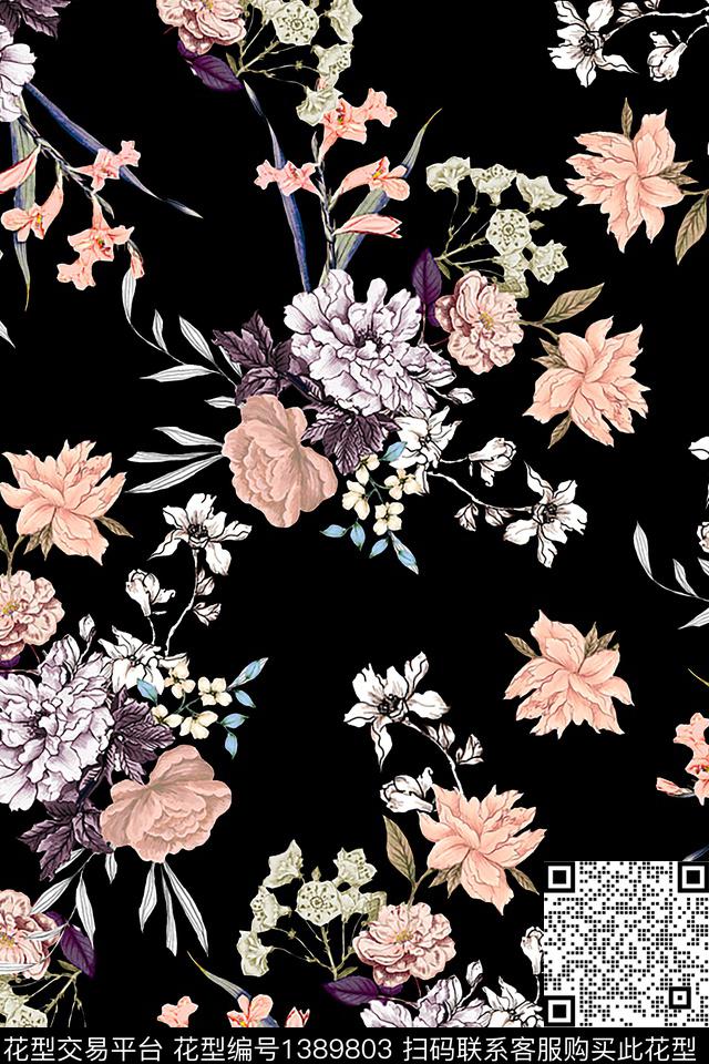时尚花卉真丝数码印花华亿平台下载（图片编号: 1389803） - 瓦栏（Walan）
