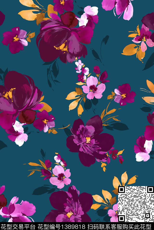 花卉大牌风休闲数码印花华亿平台下载（图片编号: 1389818） - 瓦栏（Walan）
