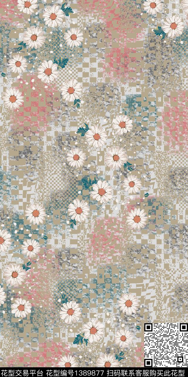 几何花卉数码印花华亿平台下载（图片编号: 1389877） - 瓦栏（Walan）