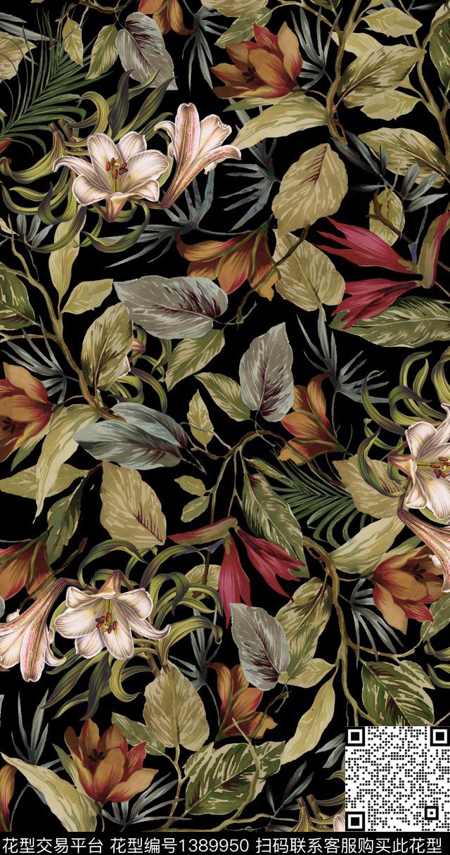 数码华亿平台绿植树叶花卉数码印花华亿平台下载（图片编号: 1389950） - 瓦栏（Walan）