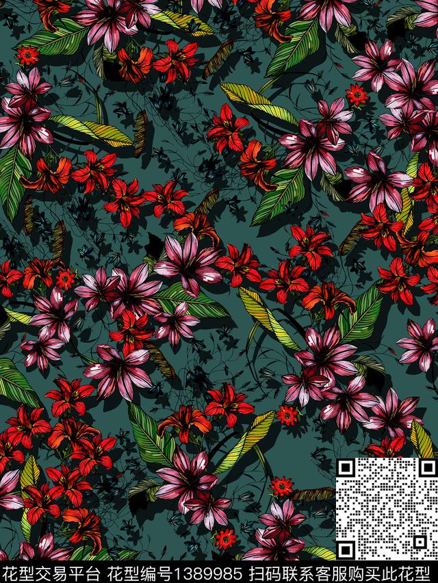 花卉大牌风时尚花数码印花华亿平台下载（图片编号: 1389985） - 瓦栏（Walan）