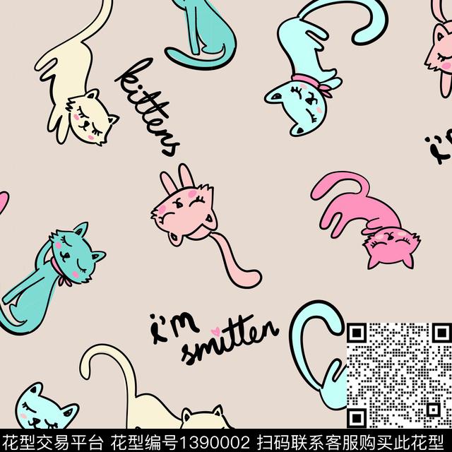 卡通动物1/2接猫传统印花华亿平台下载（图片编号: 1390002） - 瓦栏（Walan）