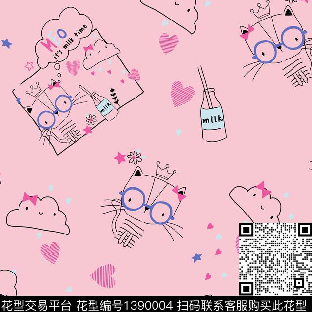 卡通动物1/2接爱心传统印花华亿平台下载（图片编号: 1390004） - 瓦栏（Walan）