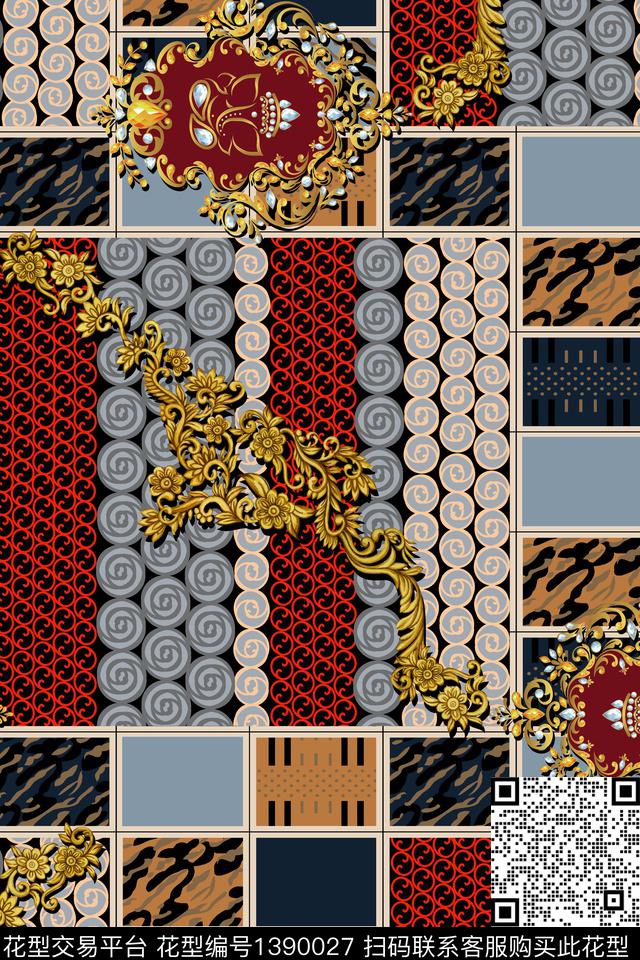 民族风拼贴几何华亿平台真丝数码印花华亿平台下载（图片编号: 1390027） - 瓦栏（Walan）