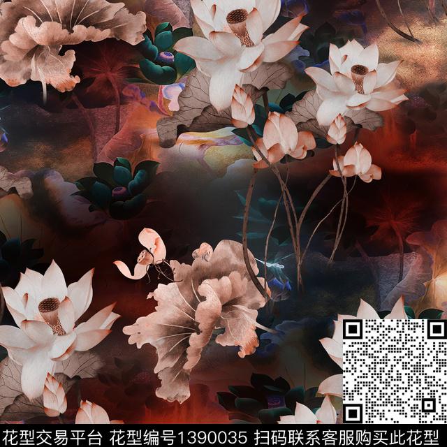 荷花香云纱中老年数码印花华亿平台下载（图片编号: 1390035） - 瓦栏（Walan）