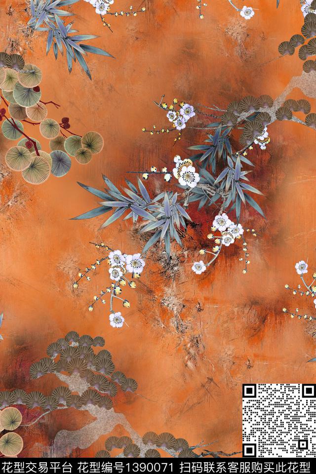 香云纱中国风复古旗袍华亿平台数码印花华亿平台下载（图片编号: 1390071） - 瓦栏（Walan）