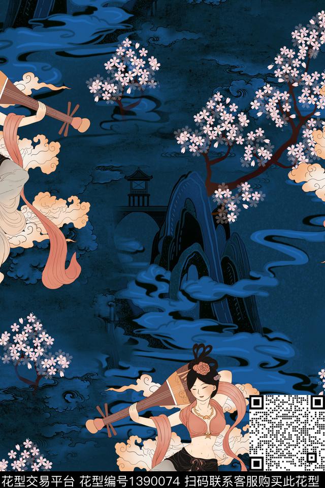 梅花香云纱中国风数码印花华亿平台下载（图片编号: 1390074） - 瓦栏（Walan）