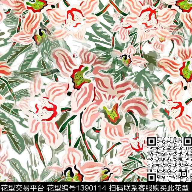 绿植树叶花卉异域热带印花数码印花华亿平台下载（图片编号: 1390114） - 瓦栏（Walan）
