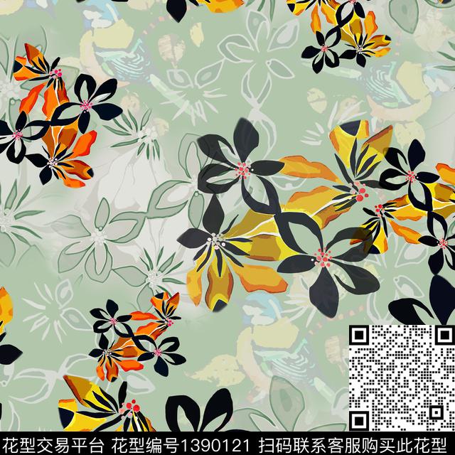 绿植树叶花卉异域热带印花数码印花华亿平台下载（图片编号: 1390121） - 瓦栏（Walan）