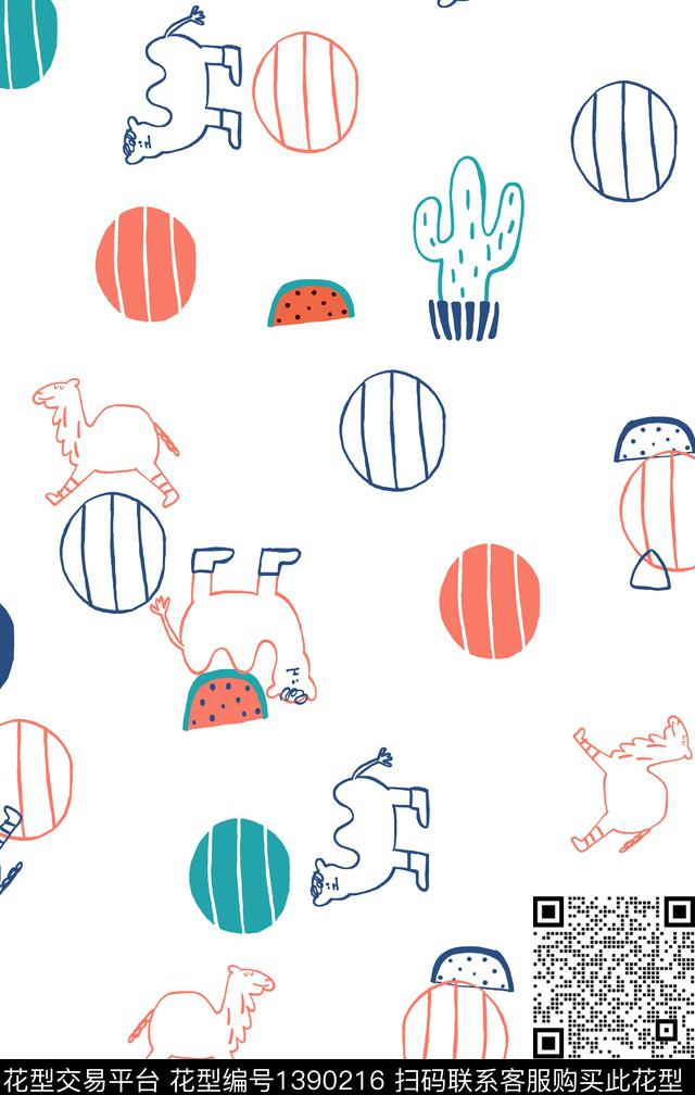西瓜骆驼仙人球传统印花华亿平台下载（图片编号: 1390216） - 瓦栏（Walan）