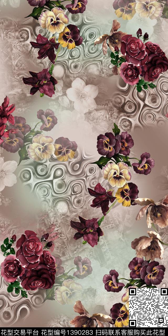 花卉大牌风艺术数码印花华亿平台下载（图片编号: 1390283） - 瓦栏（Walan）